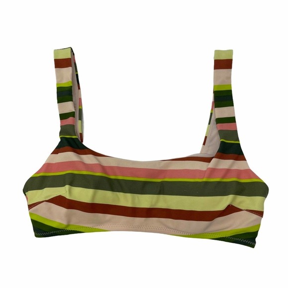 Aerie Striped Bikini Top Scoop Neck Green Pink Striped Womens Small - Picture 1 of 5